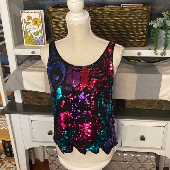 Vintage Nite Line Sequin Silk Lined Tank Size Small - Picture 1 of 8